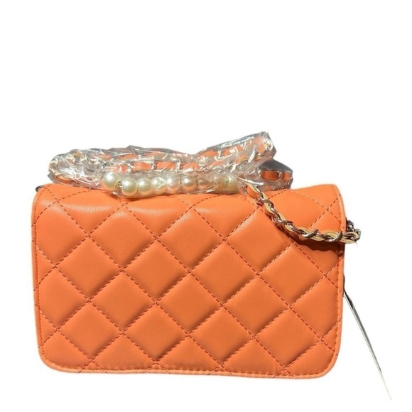 Badgley Mischka Diamond Quilted Crossbody Bag W/ Pearls Coral - Picture 3 of 8